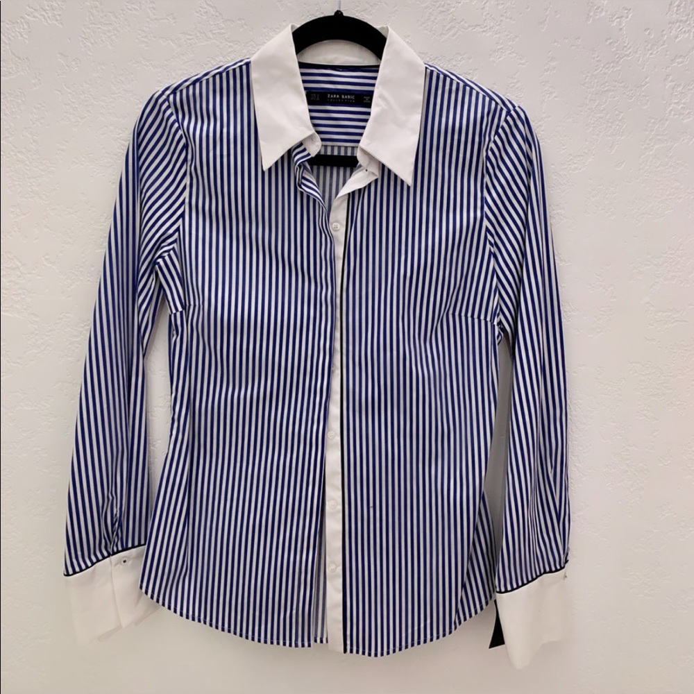 Zara fitted button-up blue and white striped
